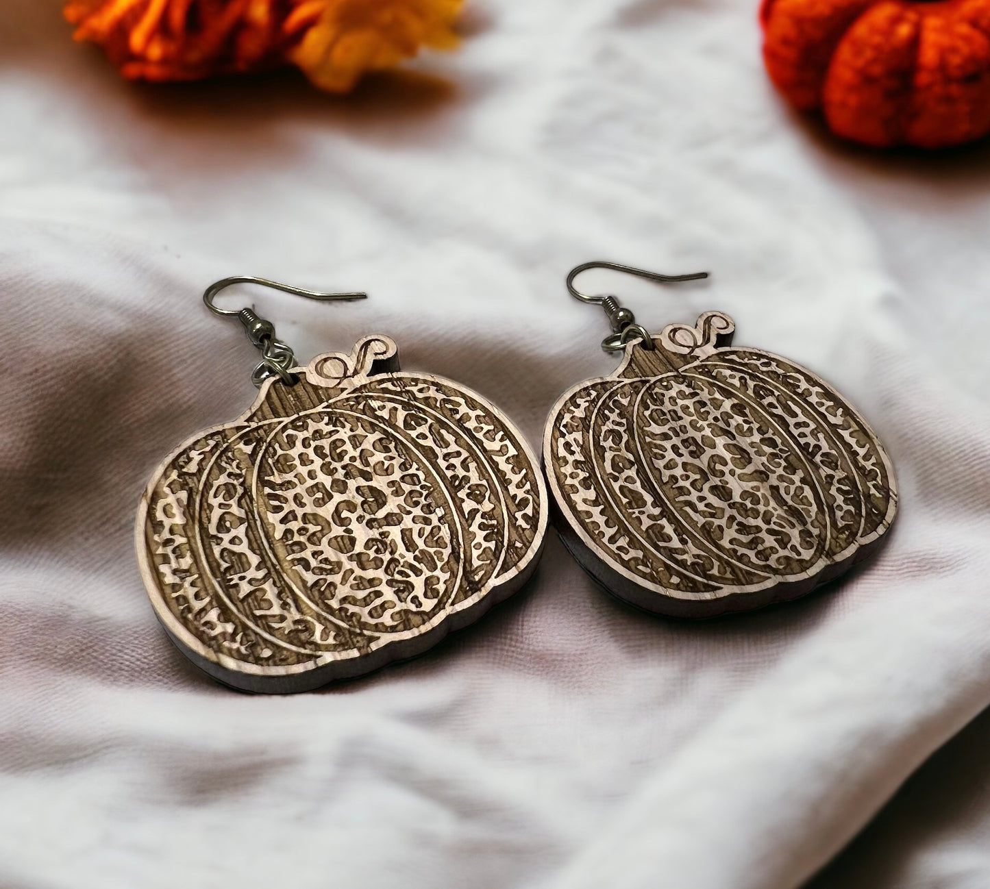 Leopard Print Pumpkin Dangle Earrings