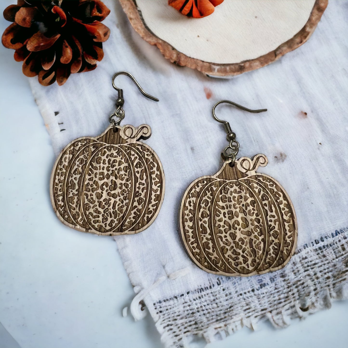 Leopard Print Pumpkin Dangle Earrings