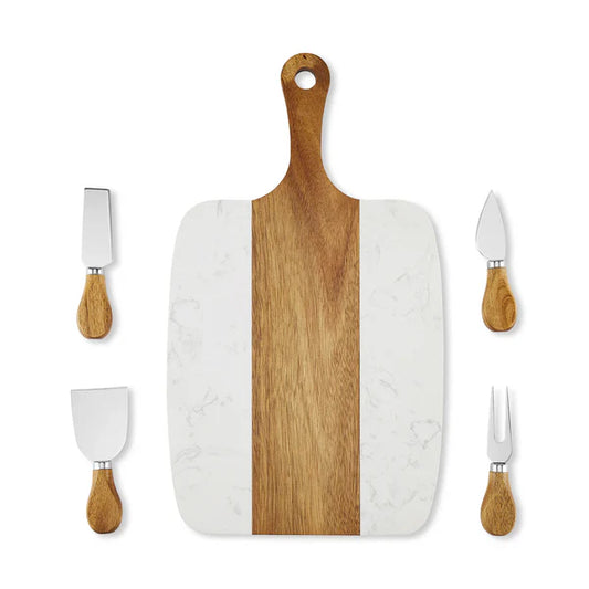 Marble and Acacia Charcuterie Set