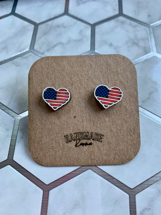 American Flag Heart Stud Earrings