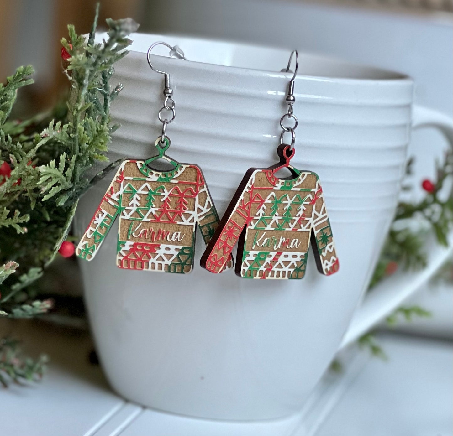 Personalized Ugly Christmas Sweater Dangle Earrings