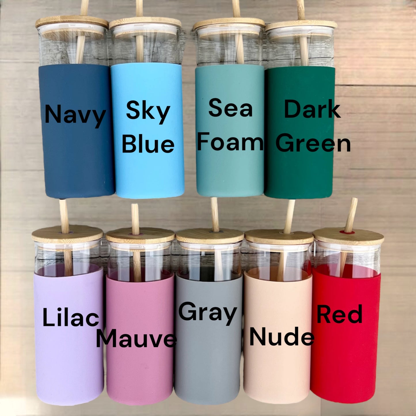 20 ounce Glass Tumbler, Bamboo Lid/Straw and Silicone Sleeve- Personalized