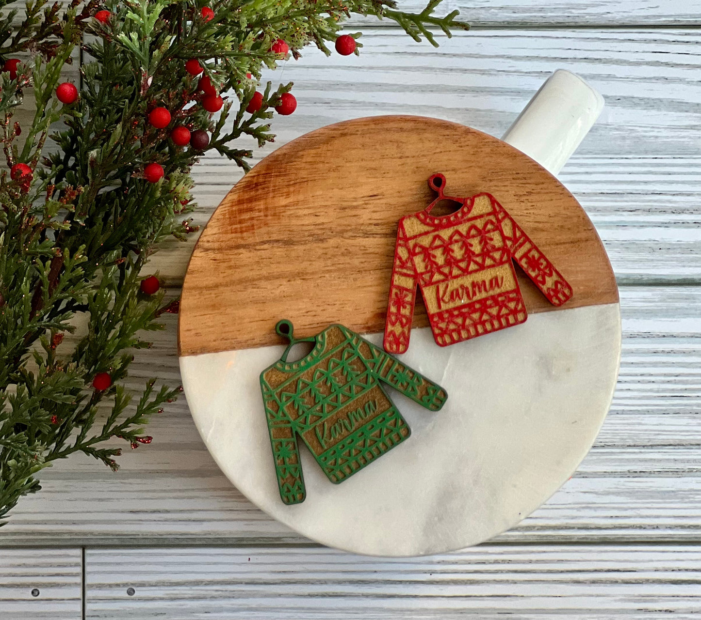 Personalized Ugly Christmas Sweater Dangle Earrings